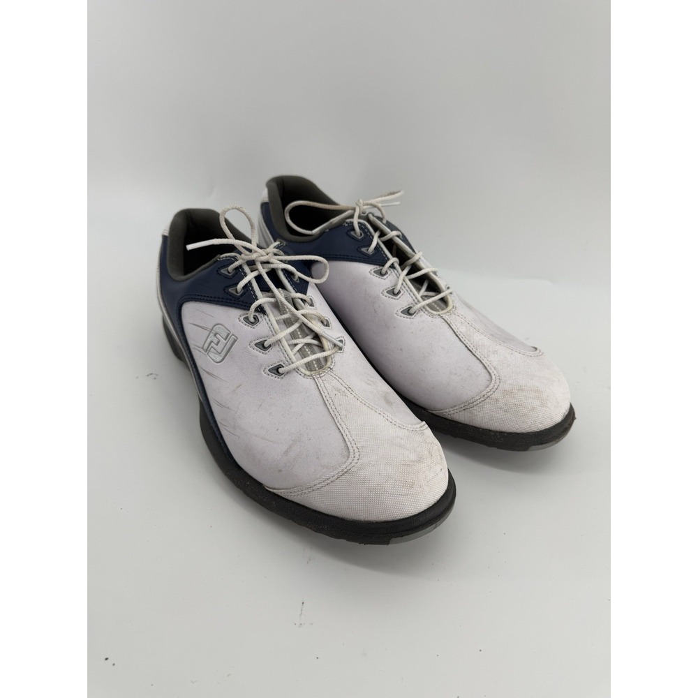 FootJoy Sport LT Men's 12M Golf Shoes White Blue 58053 Lace Up Soft Spike FJ